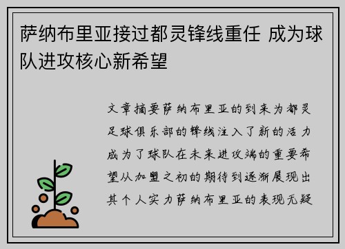 萨纳布里亚接过都灵锋线重任 成为球队进攻核心新希望
